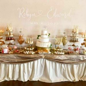 Custom Table Linens For 10ft Wedding Dessert Table